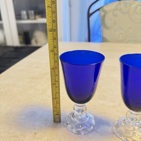 Vintage 1930s Fostoria Victorian American Lady Cobalt Blue 2 Oz Glasses Set Of 2 - Picture 6 of 6